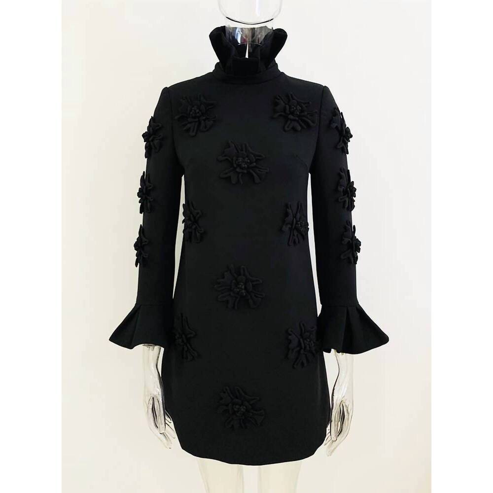 NEW PRODUCTSEEKER yira 3d flower bell sleeve dress in black